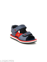 Blue leather and PVC open toe sandals with Velcro closure for boys' casual wear